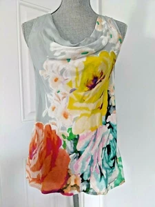 Anthropologie Hype Silk Multicolor Print Drape Neck Tank Tunic Top Blouse Sz XS - Picture 1 of 8