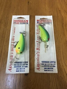 NEW IN PACKAGE 2 NORMAN LURES CHARTREUSE DEEP DIVER CRANKBAITS VINTAGE USA MADE - Picture 1 of 7