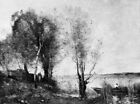 Peinture à l'huile art noir et blanc Boatman-among-the-Reeds-Camille-Corot sur toile