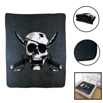 Pirate Blanket Cutlass PIrate Skull Blanket PIrate Skull Cross Swords Gray Grey - Image 1 of 4
