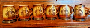 Set of 6, Lebeau Porcelain Brewery Mug Monk Friar Pattern France Unique Antique - Picture 1 of 3