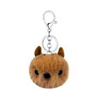 Small Cute Dog Puppy Fluffy Faux Fur Pompom Keychain Bag Purse Charm Brown