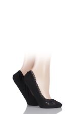 ELLE Ladies Lacy Plain Fashion Shoe Liners No Show Black / Natural - 2 Pair Pack