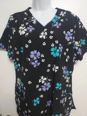 Cherokee Infinity Womens Scrub Top Large Beautiful Flowers - Image 1 of 4