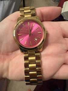 Michael Kors MK3264 Runway Pink Dial Gold Stainless Steel Bracelet Women's Watch - Picture 1 of 6