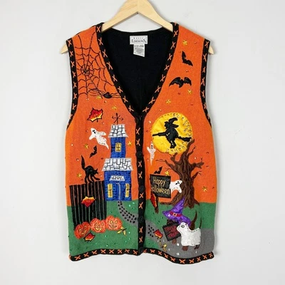 Chaleco Suéter Vintage Ediciones Básicas Halloween Cuentas Talla XL Para Mujer Foto 1 de 4