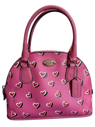 Borsa Coach usata in ottime condizioni Mini Cora Dome 2 vie rosa e rosso cuore rivestito tela
