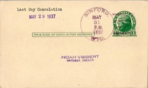 Tarjeta postal filatélica Wyoming Binford 1937 violeta 4c-bar 1897-1937. - Imagen 1 de 1