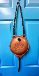 Leather Water Canteen With Braided Strap & Carved Leather Detail Vintage - Picture 1 of 12