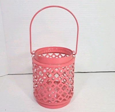 Rustic Pink Hanging Metal Birdcage Tealight Candle Holder Shabby Chic Decor - Image 1 of 3