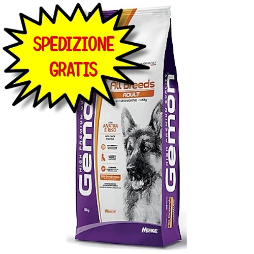 GEMON CANE CROCCHETTA ALL BREEDS ADULT ANATRA E RISO 15 KG - Immagine 1 di 1