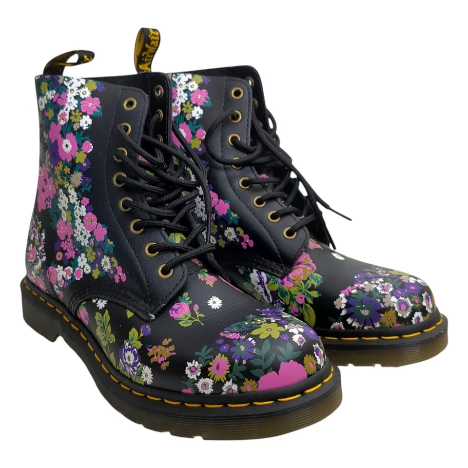 Doc Dr Martens Women’s 1460 Pascal Combat Boots Black Pink Floral Size 10 US - Image 1 of 4
