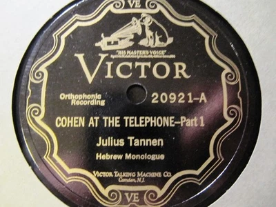 ONLY Electr! 1927 JULIUS TANNEN Hebrew Monologue COHEN AT THE TELEPHONE 20921 - Image 1 of 2