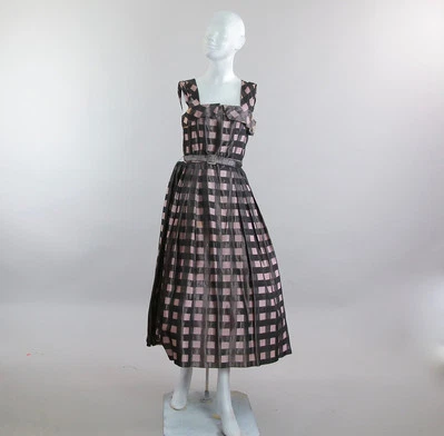 Vestido vintage vintage vintage anos 50 anos 60 com cinto xadrez rosa preto swing dança rockabilly - Imagem 1 de 4