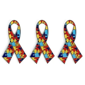 3 AUTISM AWARENESS PINS 1.25" Metal Puzzle Ribbon Lapel Pin Hat Tie Tack Lot Set - Picture 1 of 5