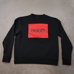 Hugo Boss Mens Sweatshirt Small Black Duragol Jumper Sweater Box Logo Short Fit - Picture 1 of 10
