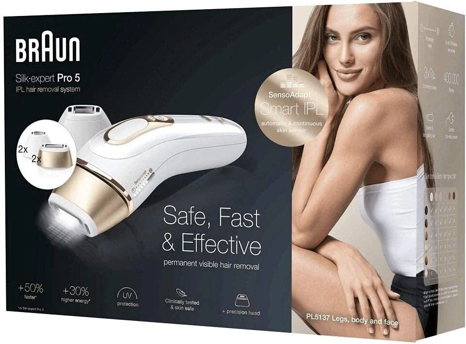 Braun Silk Expert Pro 5 PL5137 IPL Hair Removal System w/ Venus Razor Gold/White