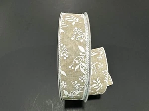 Natural With leaves Wired Ribbon 1.5" x 10YDS. - Picture 1 of 2