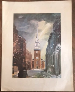 Vintage alte North Church Philadelphia Lithographie Druck von Earl Gross 1960 14 Zoll - Bild 1 von 4