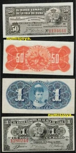 ESPAÑA COLONIAL BANCO ESPAÑOL 2 BILLETES 50 centavos 1 peso 1896. SIN CIRCULAR. - Imagen 1 de 1