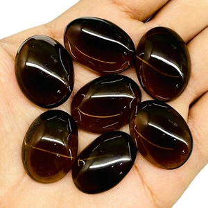 7 Pcs Natural Smoky Quartz 24-25mm Huge Oval Cabochon Loose Gemstones 192.25 Cts - Picture 1 of 9