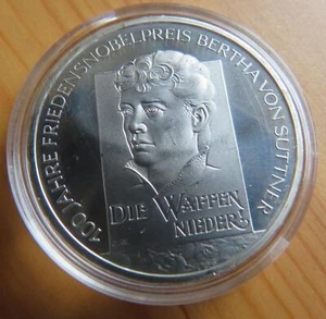 10 Euro Silbermünze * Die Waffen nieder * Bertha von Suttner 2005 F * in Kapsel - Bild 1 von 2