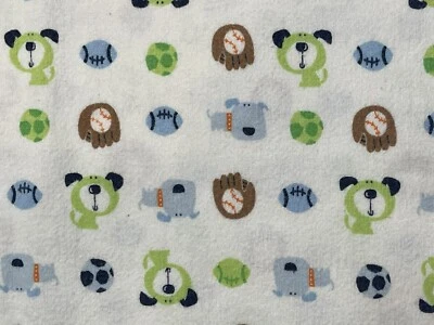Gerber Puppy Dog Flannel  Baby Blanket Boy Football Baseball 26 3/4x28 Receiving - Image 1 of 4