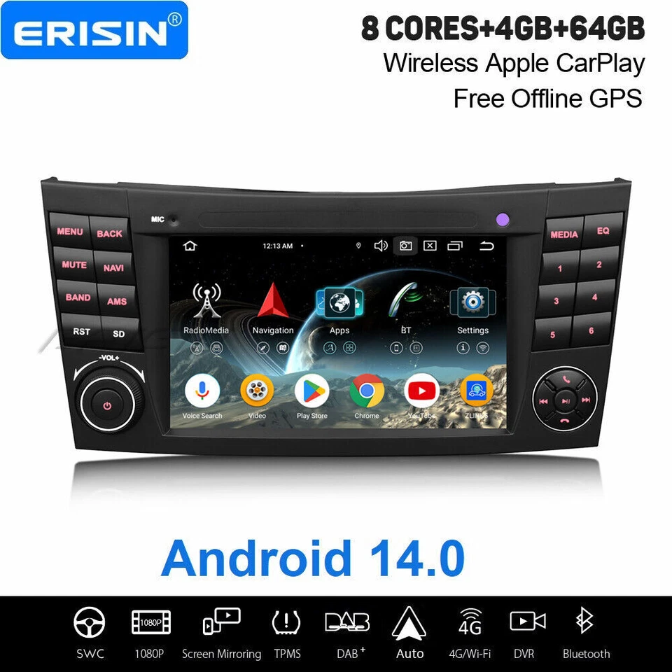 64GB Android 14 DAB+ Autoradio Navi CarPlay Mercedes BENZ CLS/E-Klasse W211 W219 - Bild 1 von 4