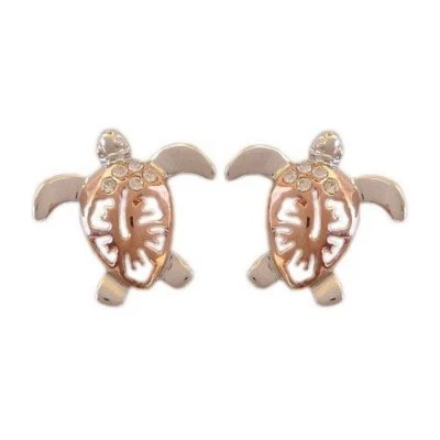 Joyería hawaiana Pendientes Flor Tortuga Honu Acabado Oro Rosa Plata Esterlina Foto 1 de 2