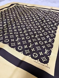 LOUIS VUITTON Vintage Monogram pattern Cream Dark Brown Scarf Size 29.5in×29.5in - Picture 1 of 18