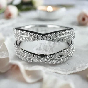 1.40Ct Round Cut Moissanite 14k White Gold Plated Enhancer Wrap Engagement Ring - Picture 1 of 1