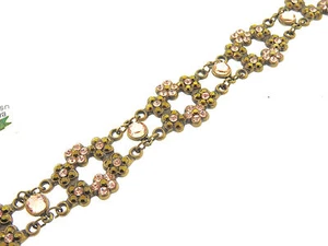 Michal Negrin NWT Open Flower 6 Station Blush & Bronze Interlocking Bracelet-7" - Picture 1 of 7