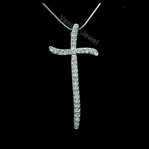 Clear Rhinestone Crystal Cross Pendant Necklace P061 - Picture 1 of 2