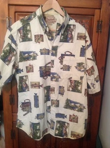 WOOLRICH Mens Short Sleeved FISHERMANS Shirt 100% Cotton Button Front Size L - Picture 1 of 5