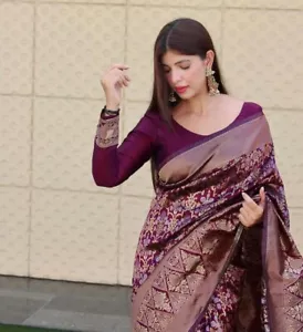 Designer Ready made Sari Bridal Silk Blouse Bollywood South Indian Ethnic Saree - Picture 1 of 16