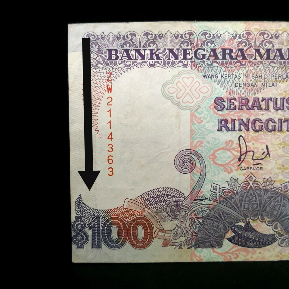 Rare Malaysia RM100 100 Ringgit 6th Series Banknote Error Shift Cut ZW2114363 - Image 1 of 4