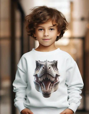 Kids Tyrannosaurus Rex crewneck sweatshirt, childs T-rex jumper dinosaur gift. - Image 1 of 4