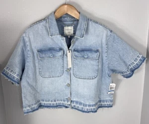 NEW Habitual XL Oversized Denim Crop Short Sleeve Jacket Mist Bleached Blue NWT - Picture 1 of 5