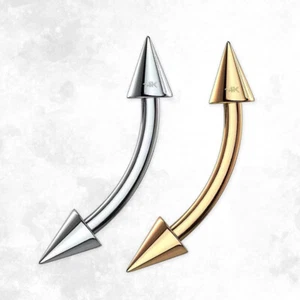 14K  Solid Gold Curved 16g Eyebrow Ring Spike End  8mm 10mm Sold Individually - Picture 1 of 9