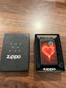 Zippo Black Matte Flaming Hearts Lighter - Picture 1 of 4
