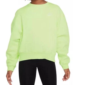Nike Girls Sportswear Club Fleece Boxy Crewneck Sweatshirt Lime Ice Size L New - Picture 1 of 5