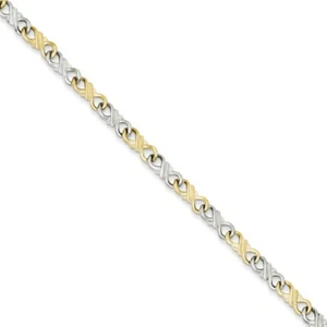 10k 10kt Two-tone Yellow/White Gold Polished Fancy Bracelet 7 inch X 4.25mm - Picture 1 of 2