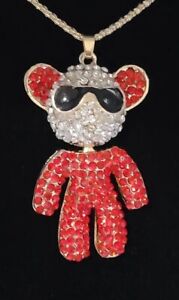 3D JOINTED VALENTINE COOL TEDDY BEAR Betsey Johnson RED Crystal PENDANT NECKLACE