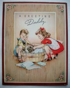 Children washing the dog vintage Father's Day greeting card *K1 - Picture 1 of 3