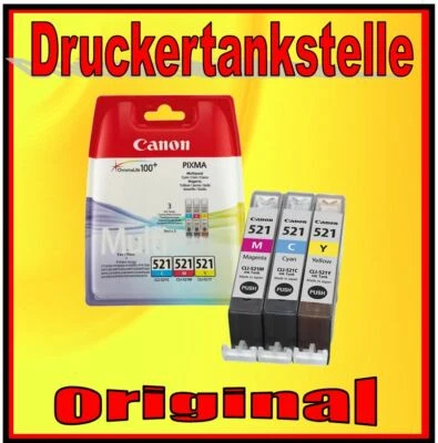 3 Original Cartridges Canon 521 CLI-521 Cmy Pixma IP3600 IP4600 MP540 MP550 - Image 1 of 2