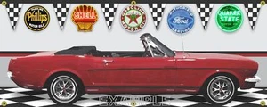 Ford Mustang 1964 auto convertible rojo (165) bandera de escena de garaje. Dos tamaños - Imagen 1 de 1