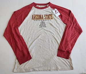 Arizona State Sun Devil Raglan T Shirt Mens L Red Beige League 91 Long Sleeve - Picture 1 of 8