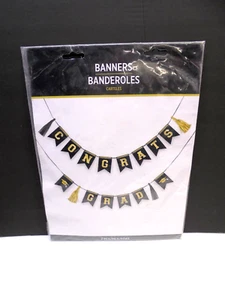Black Gold Graduation Party Banner Decoration 10 ft. Amscan - Picture 1 of 4