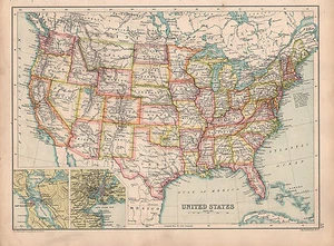 1902 MAP ~ UNITED STATES TEXAS OHIO etc ~ SAN FRANCISCO NEW YORK ENVIRONS - Picture 1 of 3
