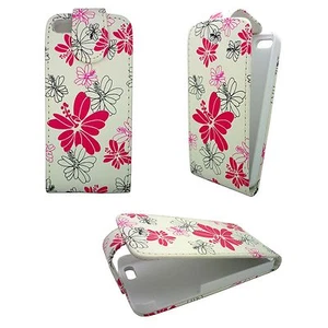 CASE FOR APPLE IPHONE 5 5S FLIP PU LEATHER WHITE PINK BLACK FLOWER POUCH COVER - Picture 1 of 8